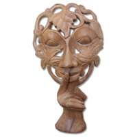Wooden Mask Carving, Hand Carved From Suar Wood