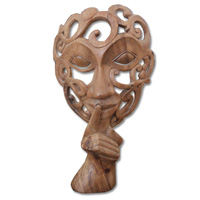 Wooden Mask Carving, Hand Carved From Suar Wood