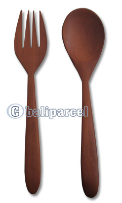 Wooden Service Set Fork And Spoon, Hand Carved From Saba Wood