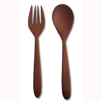 Wooden Service Set Fork And Spoon, Hand Carved From Saba Wood