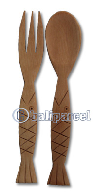 Wooden Service Set Fork And Spoon, Hand Carved From Saba Wood