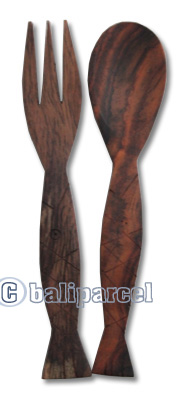 Wooden Service Set Fork And Spoon, Hand Carved From Sono Wood