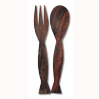 Wooden Service Set Fork And Spoon, Hand Carved From Sono Wood