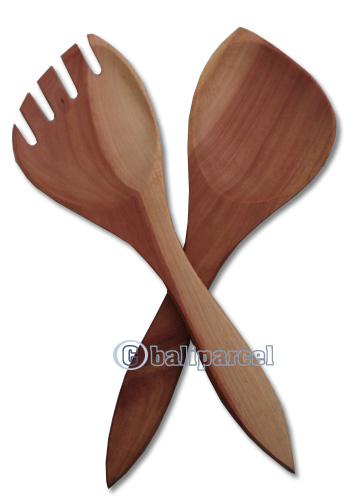 Wooden Service Set Fork And Spoon, Hand Carved From Saba Wood