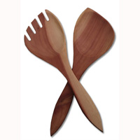 Wooden Service Set Fork And Spoon, Hand Carved From Saba Wood