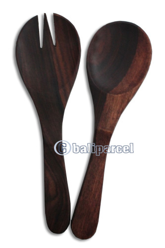 Wooden Service Set Fork And Spoon, Hand Carved From Sono Wood