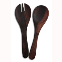 Wooden Service Set Fork And Spoon, Hand Carved From Sono Wood