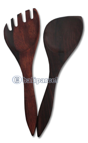 Wooden Service Set Fork And Spoon, Hand Carved From Sono Wood