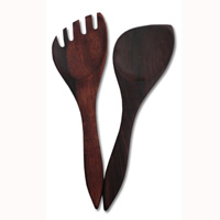 Wooden Service Set Fork And Spoon, Hand Carved From Sono Wood