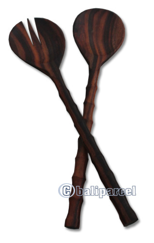 Wooden Service Set Fork And Spoon, Hand Carved From Sono Wood