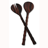 Wooden Service Set Fork And Spoon, Hand Carved From Sono Wood