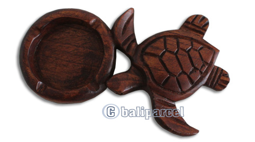Wooden Astrays Turtle, Hand Carved From Hibiscus Wood Brown Polished