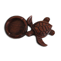 Wooden Astrays Turtle, Hand Carved From Hibiscus Wood Brown Polished