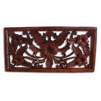 Wooden Cambodia Wallhanging, Hand Carved From Suar Wood With Brown Polished