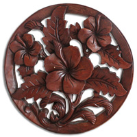 Wooden Cambodia Wallhanging, Hand Carved From Suar Wood With Brown Polished