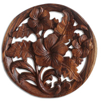 Wooden Cambodia Wallhanging, Hand Carved From Suar Wood With Natural Polished