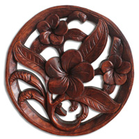 Wooden Cambodia Wallhanging, Hand Carved From Suar Wood With Brown Polished