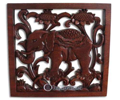 Wooden Wallhanging,Elephant Made From Suar Wood With Brown Polished