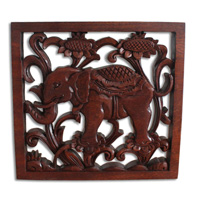 Wooden Wallhanging,Elephant Made From Suar Wood With Brown Polished