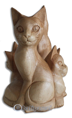 Wooden 4 Cat, Hand Carved From Hibiscus Wood With Natural Polished