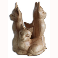 Wooden 4 Cat, Hand Carved From Hibiscus Wood With Natural Polished
