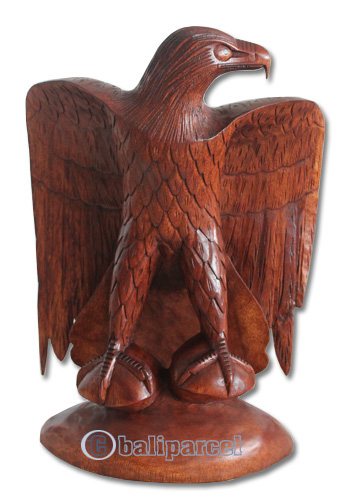 Wooden Eagle Handcarved From Suar Wood With Brown Polished