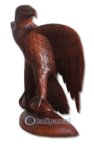 Wooden Eagle Handcarved From Suar Wood With Brown Polished