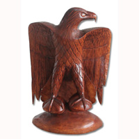 Wooden Eagle Handcarved From Suar Wood With Brown Polished