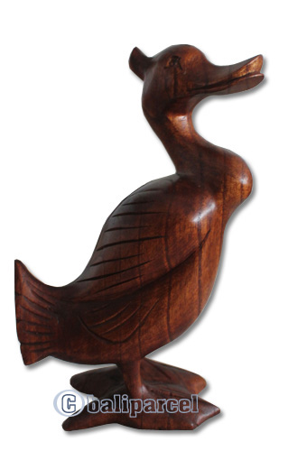 Wooden Duck Hand Carved From Hibiscus Wood With Brown Polished