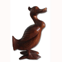 Wooden Duck Hand Carved From Hibiscus Wood With Brown Polished