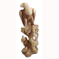 Wooden  Eagles With 3 Babies, Hand Carved From Suar Wood Natural Polished