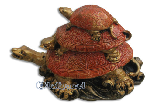 Wooden 3 Turtle With Painted, Handcarved From Albesia Wood