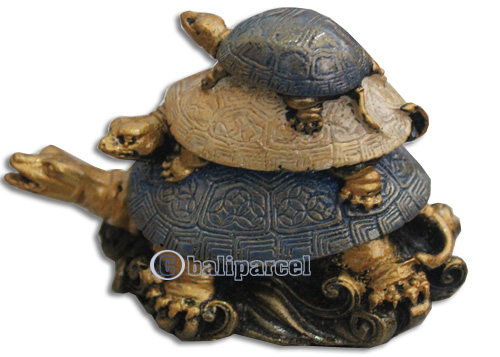 Wooden 3 Turtle With Painted, Handcarved From Albesia Wood