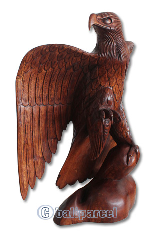 Wooden Eagle Handcarved From Suar Wood With Brown Polished