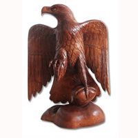 Wooden Eagle Handcarved From Suar Wood With Brown Polished