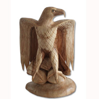 Wooden Eagle Handcarved From Suar Wood With Natural Polished