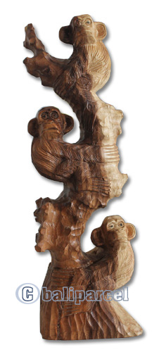 Wooden 3 Monkey, Hand Carved From Suar Wood With Natural Polished