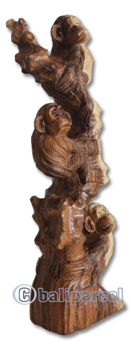 Wooden 3 Monkey, Hand Carved From Suar Wood With Natural Polished