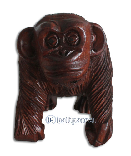 Wooden Monkey, Hand Carved From Suar Wood With Brown Polished