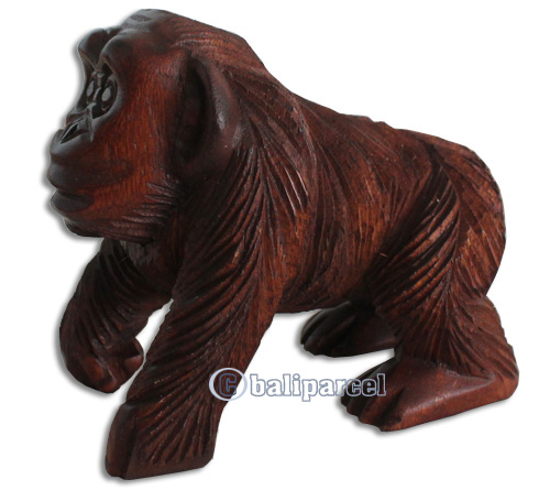Wooden Monkey, Hand Carved From Suar Wood With Brown Polished