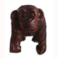 Wooden Monkey, Hand Carved From Suar Wood With Brown Polished