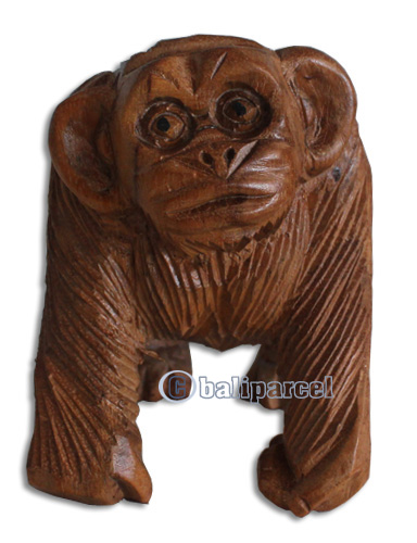 Wooden Monkey, Hand Carved From Suar Wood With Natural Polished