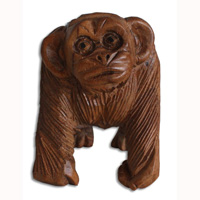 Wooden Monkey, Hand Carved From Suar Wood With Natural Polished