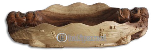 Wooden Bowl Monkey, Hand Carved From Suar Wood Natural Polished