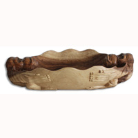 Wooden Bowl Monkey, Hand Carved From Suar Wood Natural Polished