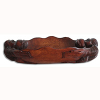 Wooden Bowl Monkey, Hand Carved From Suar Wood Brown Polished