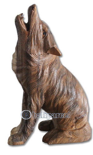 Wooden Wolves, Hand Carved From Suar Wood