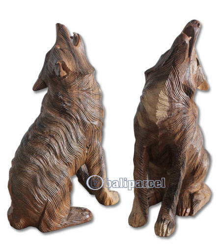 Wooden Wolves, Hand Carved From Suar Wood