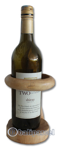 Wooden Cat Wine Bottle Holder, Hand Carved From Suar Wood With Natural Polished