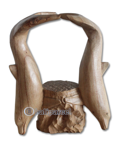 Dolphin Wine Bottle Holder, Hand Carved From Hibiscus Wood With Natuiral Polished